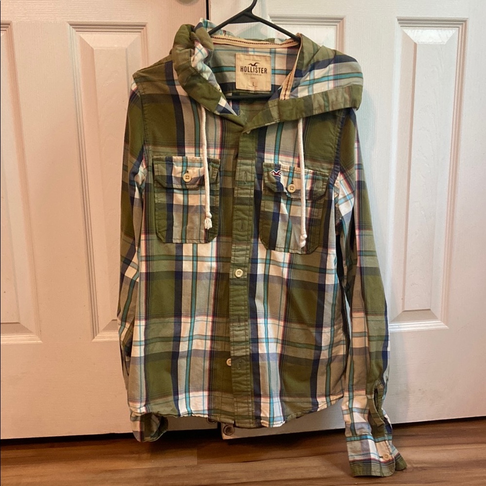 Hollister Olive and Blue Plaid Shirt